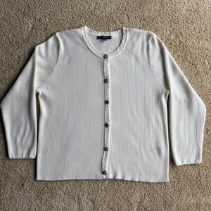Adrianna Papell Ribbed Cardigan Top White Button Front Long Sleeve Size L